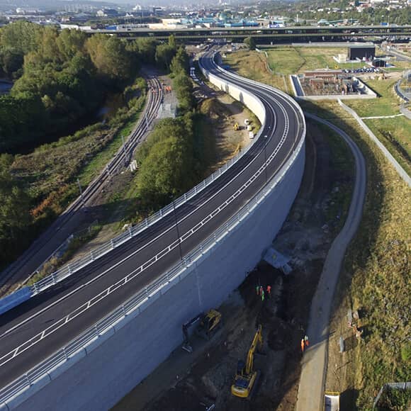 A Tensar reinforced soil retaining wall on the road link between Rotherham and Sheffield